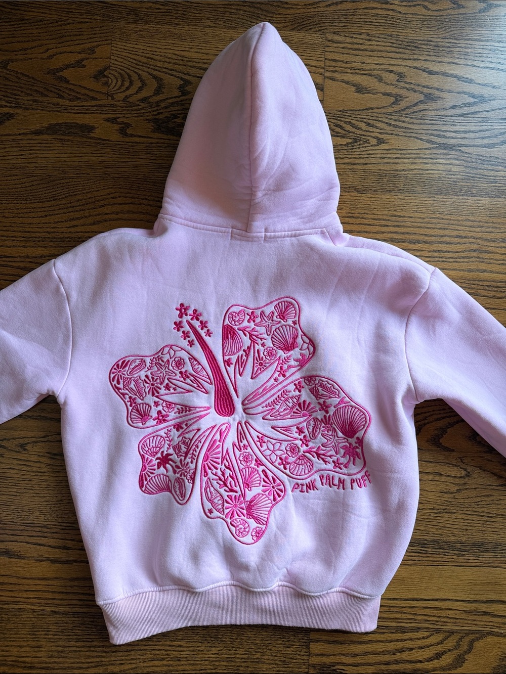 Pink Palm Puff Hawaii Hibiscus" Hoodie in Blush in XXS - Picture 2 of 6